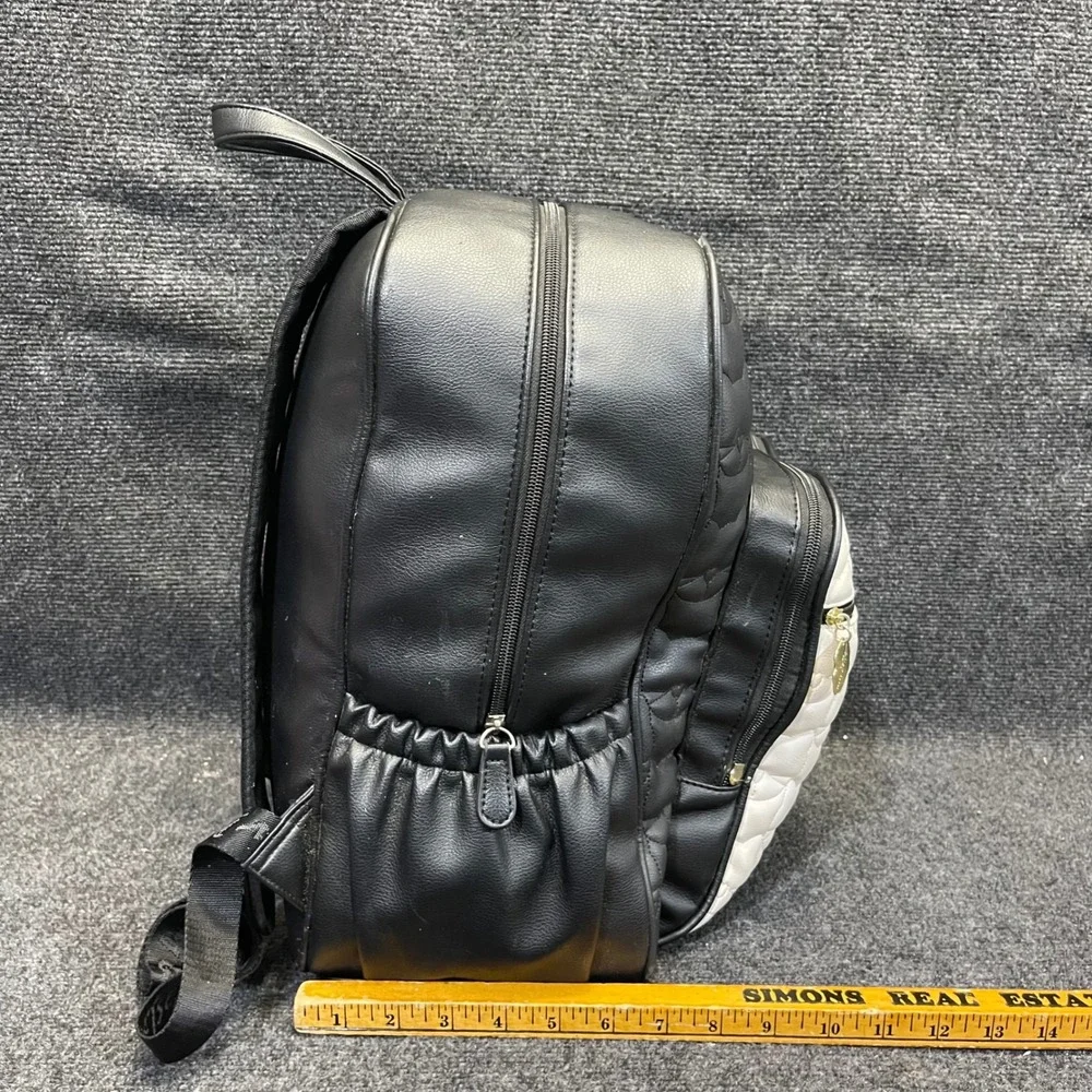 Betsey Johnson LBBROOK Black/White Faux Leather Quilted Cat Face Betsey Backpack